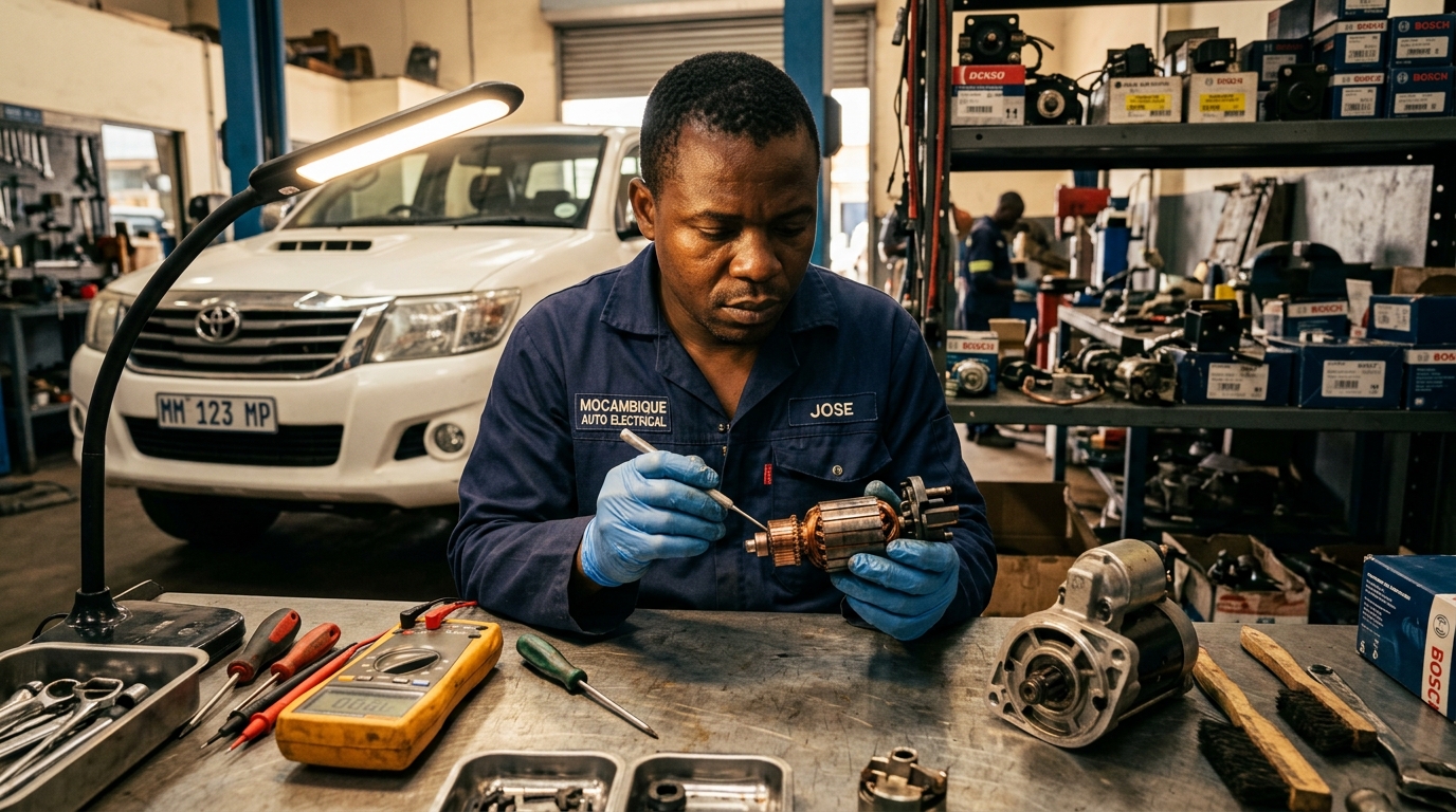 Auto electrician inspecting star…