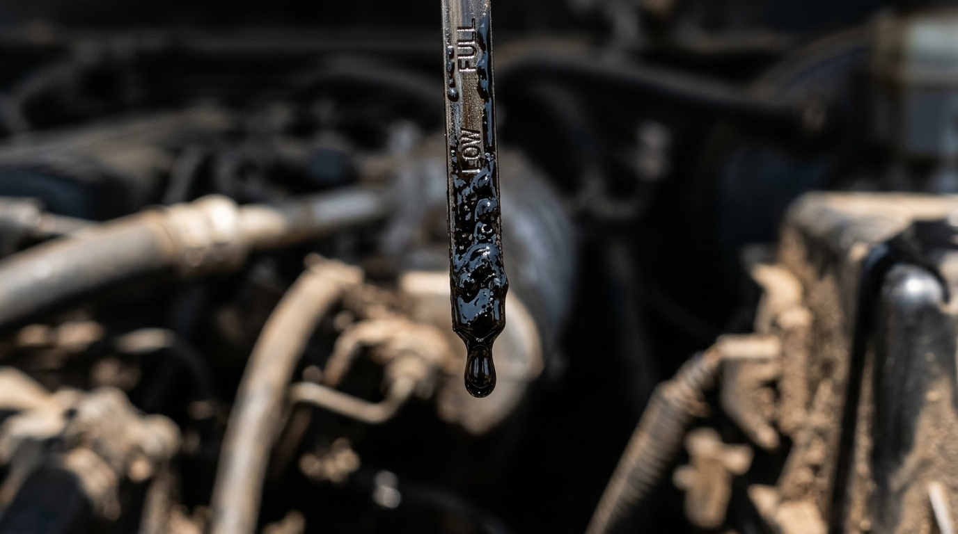 Car engine dipstick coated oil