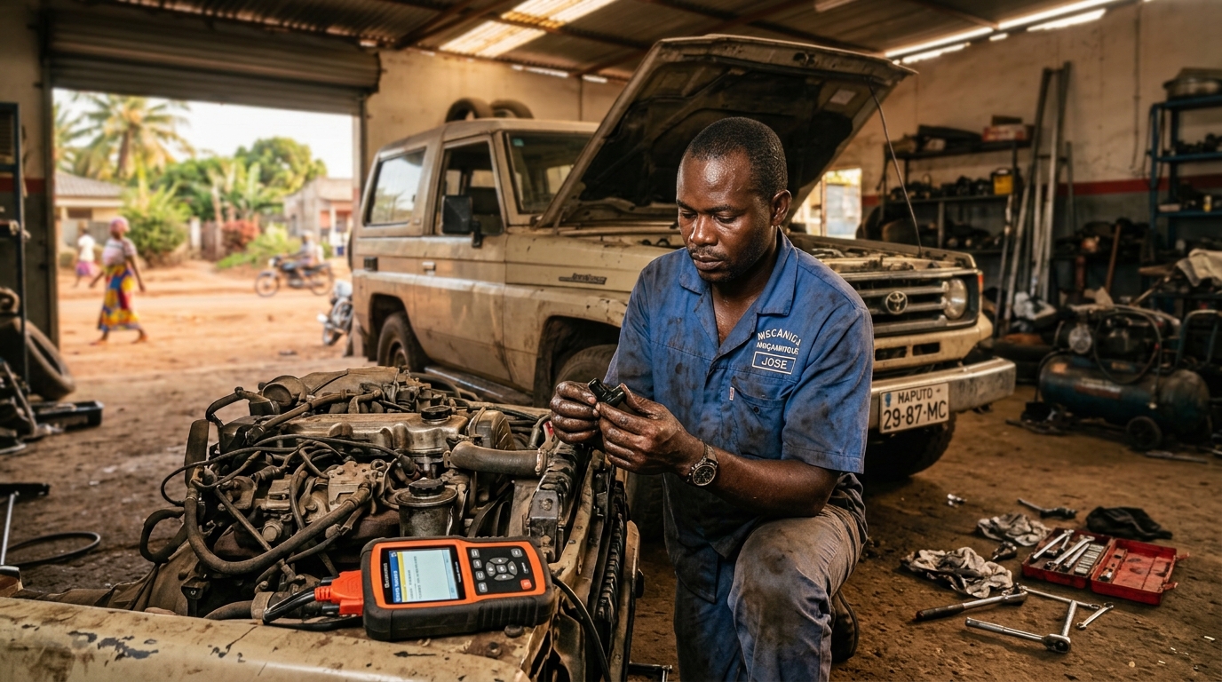 Mechanic holding crankshaft sensor
