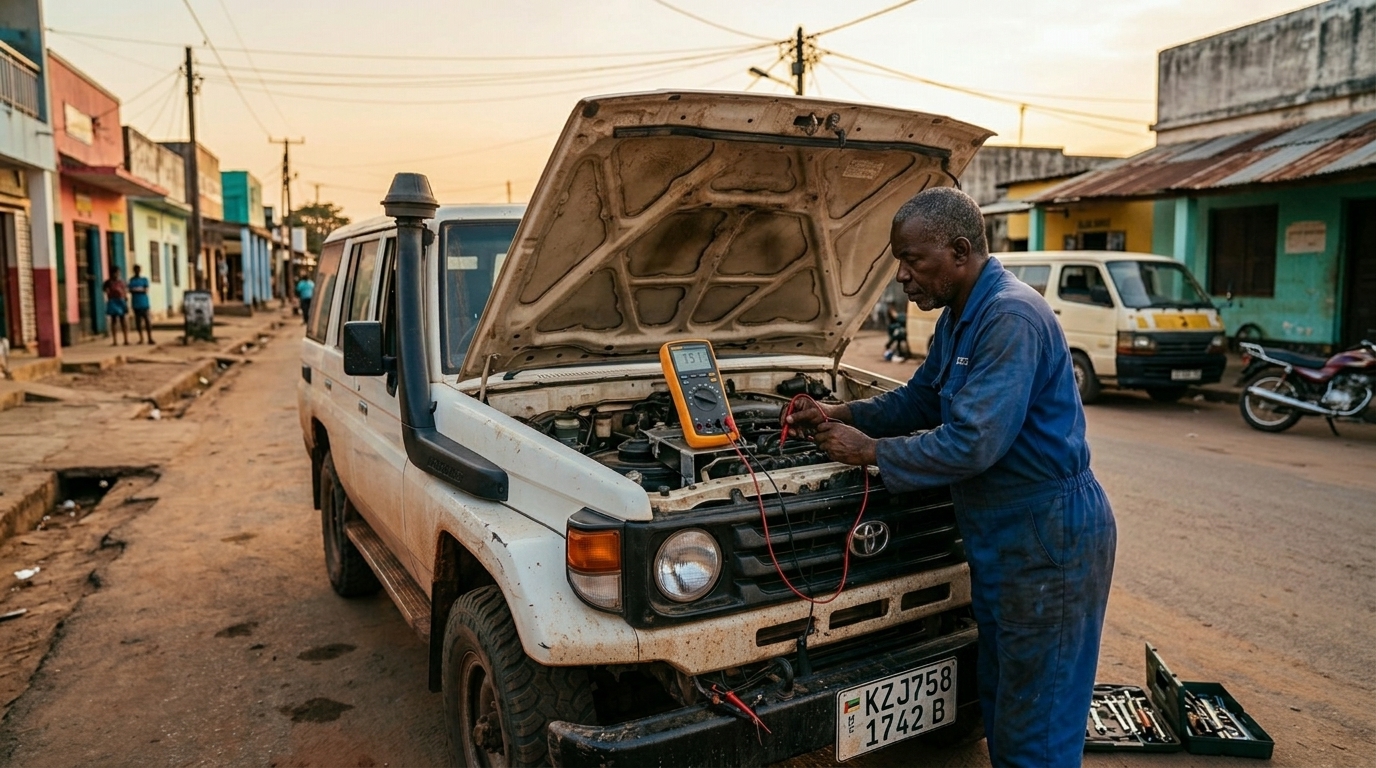 Mechanic inspecting SUV engine