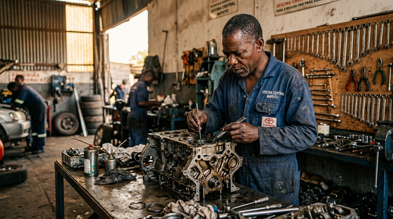 Mechanic inspecting engine block…