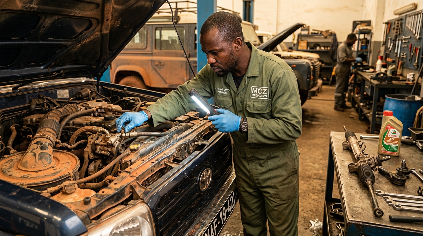Mechanic inspecting power steeri…