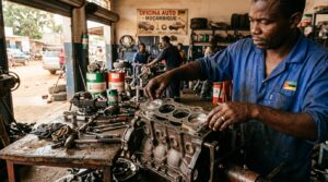 Mechanic replacing car head gasket