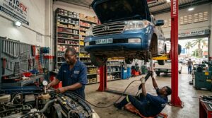 Mechanics repairing Toyota Land …