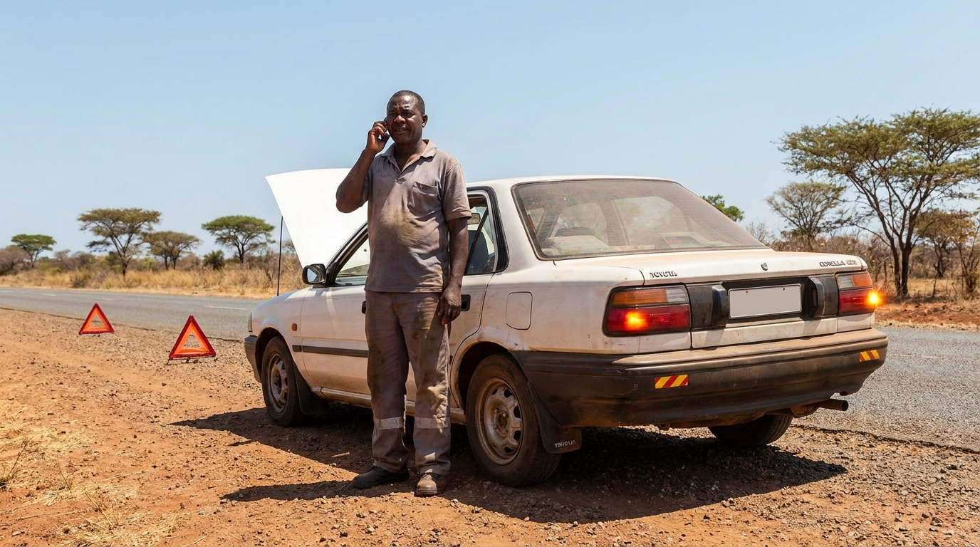 Mozambican driver with broken car