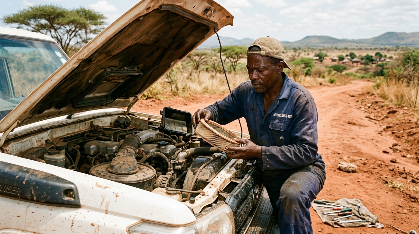 Mechanic inspecting engine bay